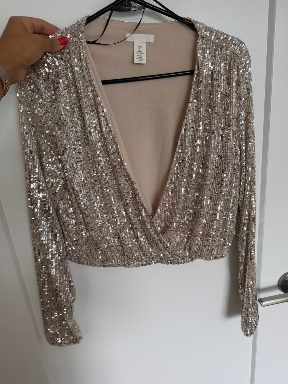 H&M Champagne Sequin Wrap Crop Top